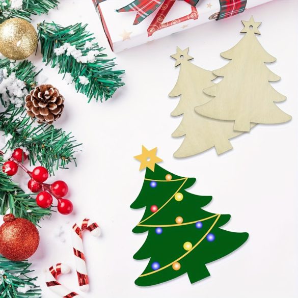 10db Természetes Fa DIY Karácsonyfa Kézműves Készlet Akasztóhurokkal