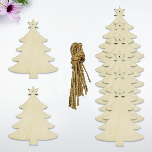 10db Természetes Fa DIY Karácsonyfa Kézműves Készlet Akasztóhurokkal