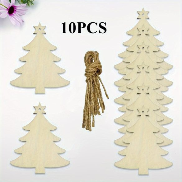 10db Természetes Fa DIY Karácsonyfa Kézműves Készlet Akasztóhurokkal