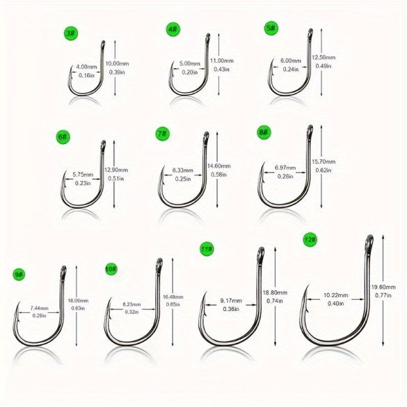 100db Vegyes Méretű Horgász Horog