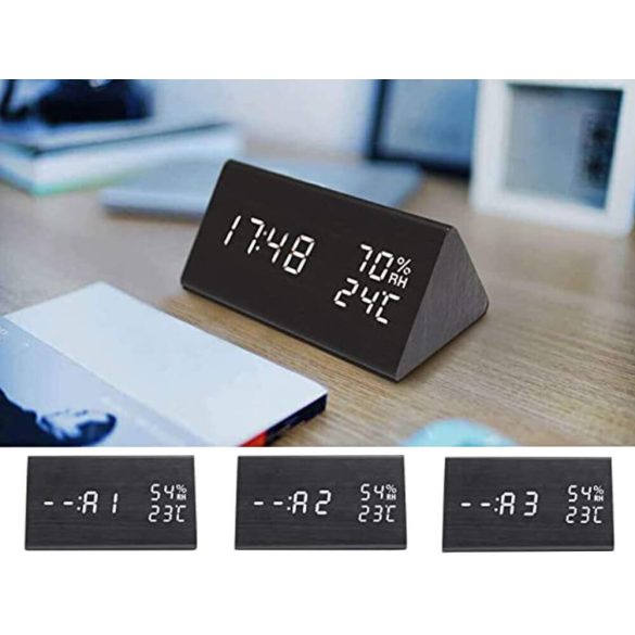 Digitális Ébresztőóra Hőmérséklet- és Páratartalom Mérővel – LCD Kijelzős Asztali Óra