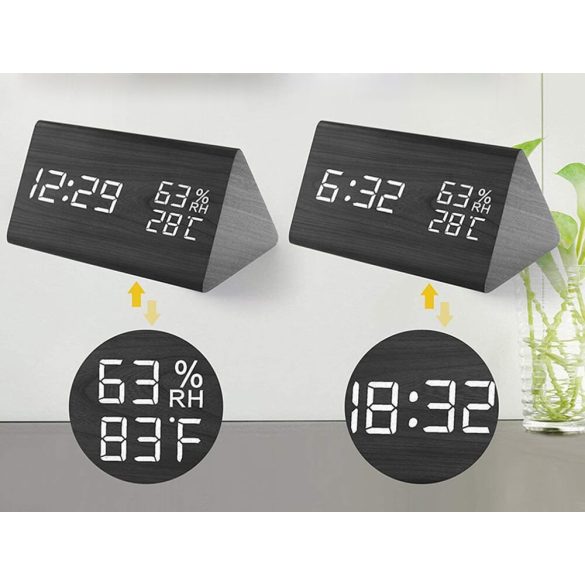 Digitális Ébresztőóra Hőmérséklet- és Páratartalom Mérővel – LCD Kijelzős Asztali Óra