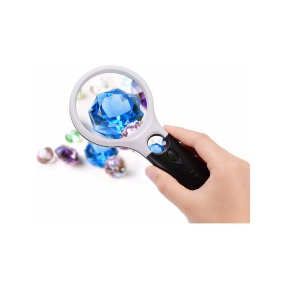 Olvasólámpa LED világítással és 45x nagyítással, 3x 75mm lencsével