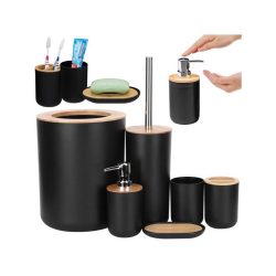   Fürdőszoba szett 6 az 1-ben fürdőszoba wc wc fogantyú kuka fekete szett